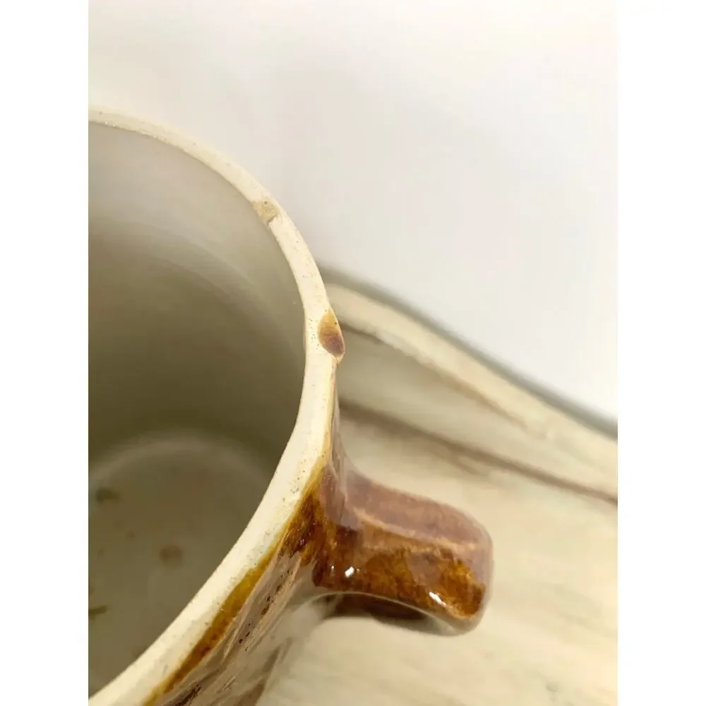 Antique North Star Stoneware Pitcher Brown Glaze Jug Vase Rustic Cottagecore